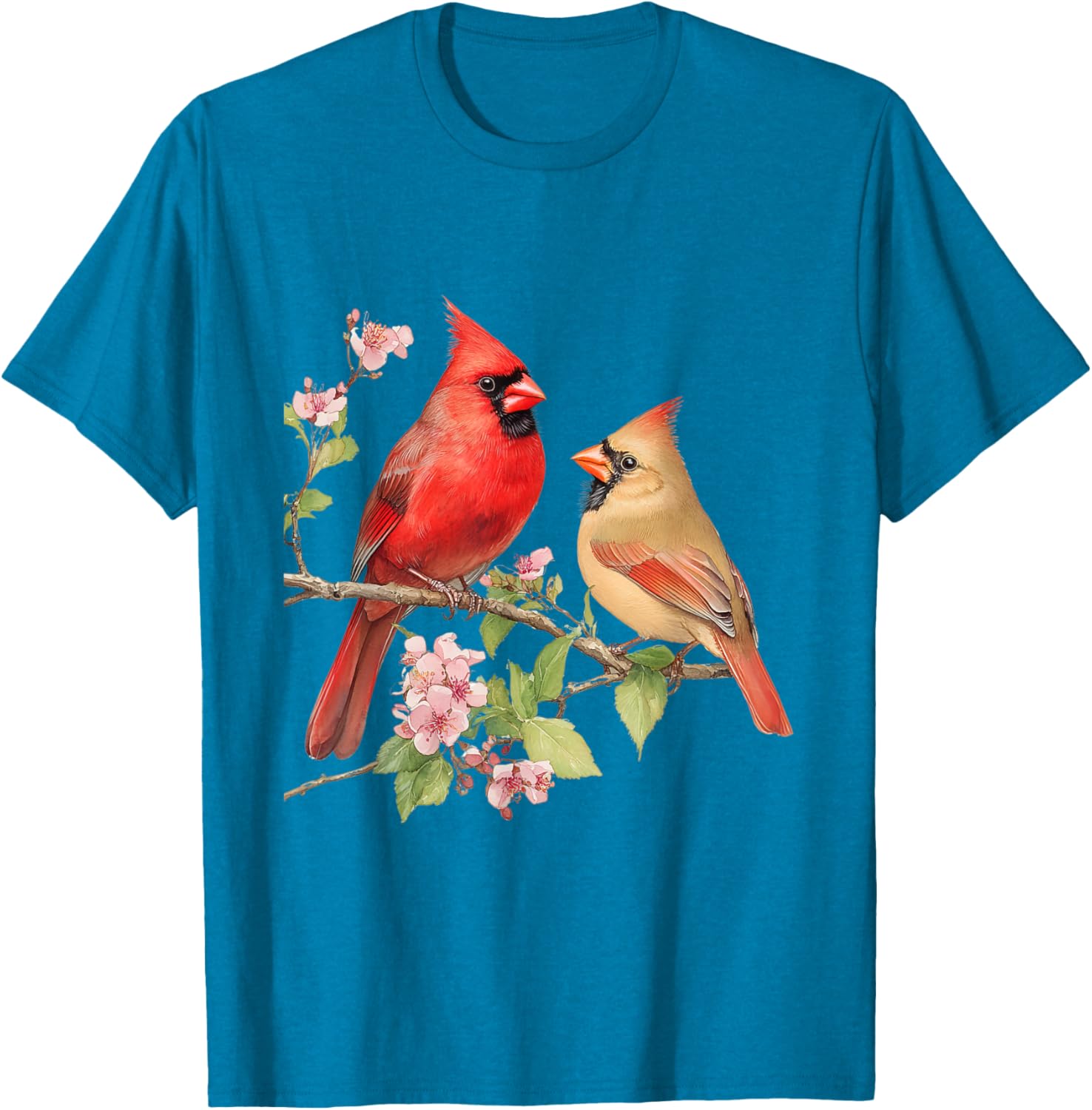 Charming Male and Female Cardinals on Cherry Blossom Branch T-Shirt - 11