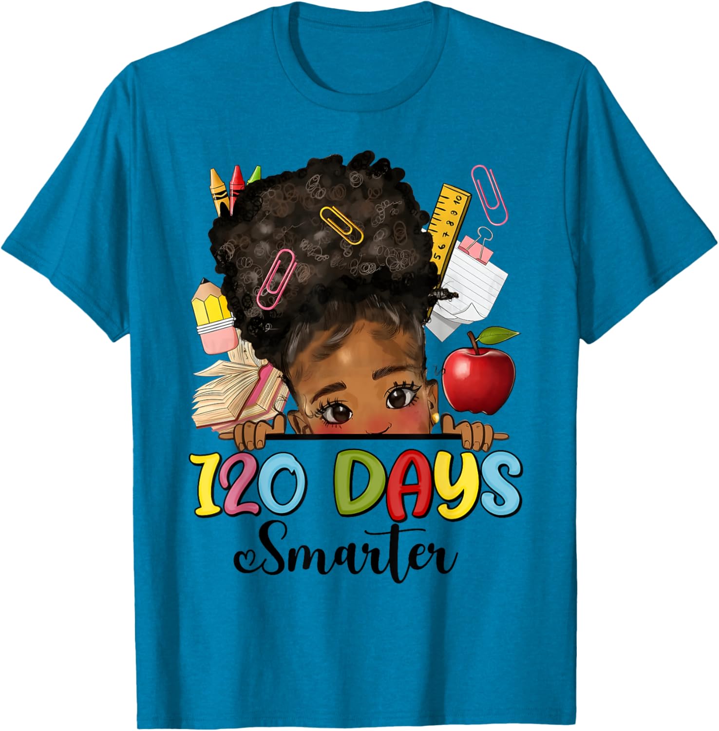 Messy Bun 120 Days Smarter Afro Girl T-Shirt for School Fun - 3