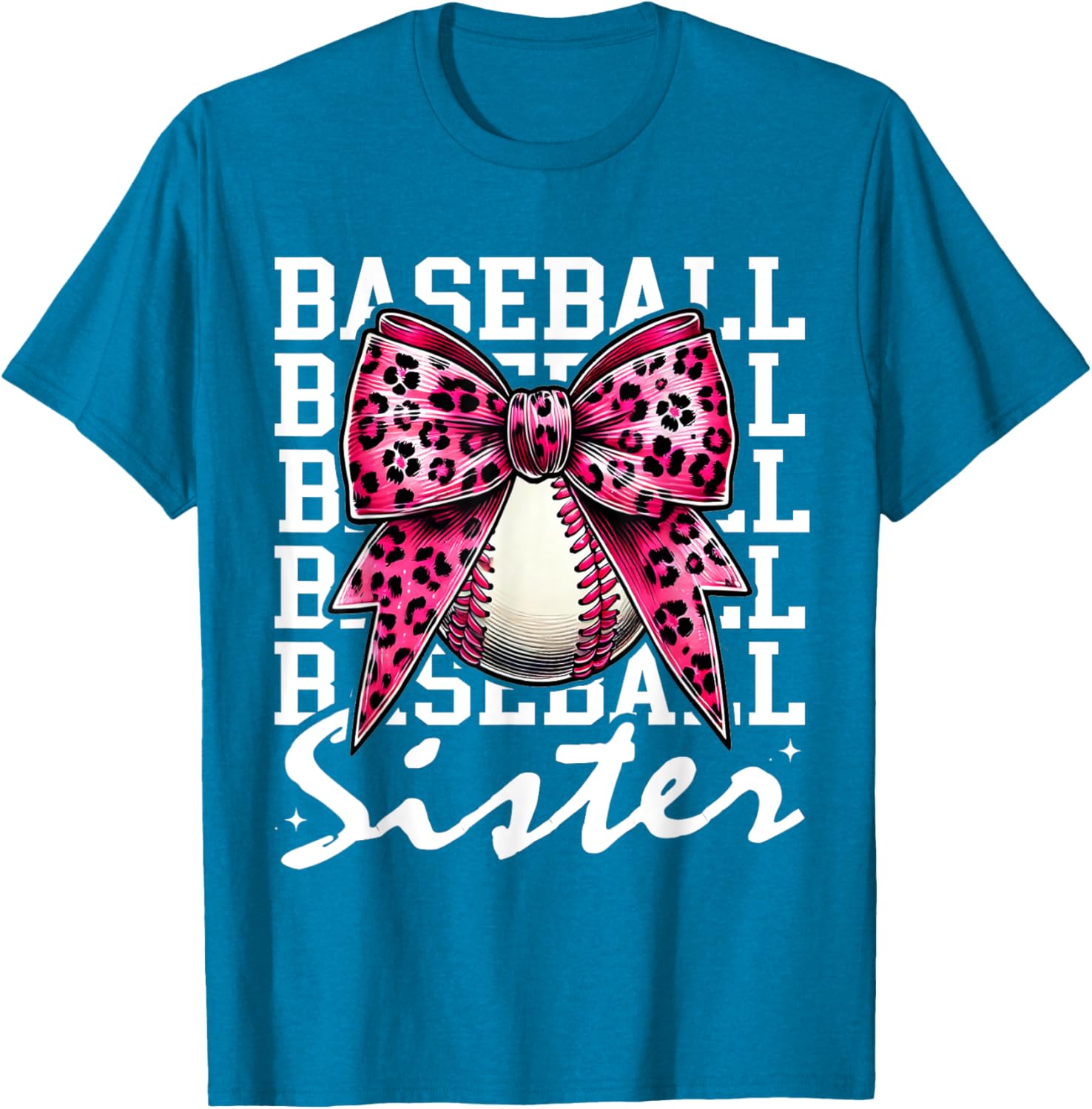 Pink Leopard Print Coquette Bow Baseball Sister T-Shirt for Trendy Style - 6
