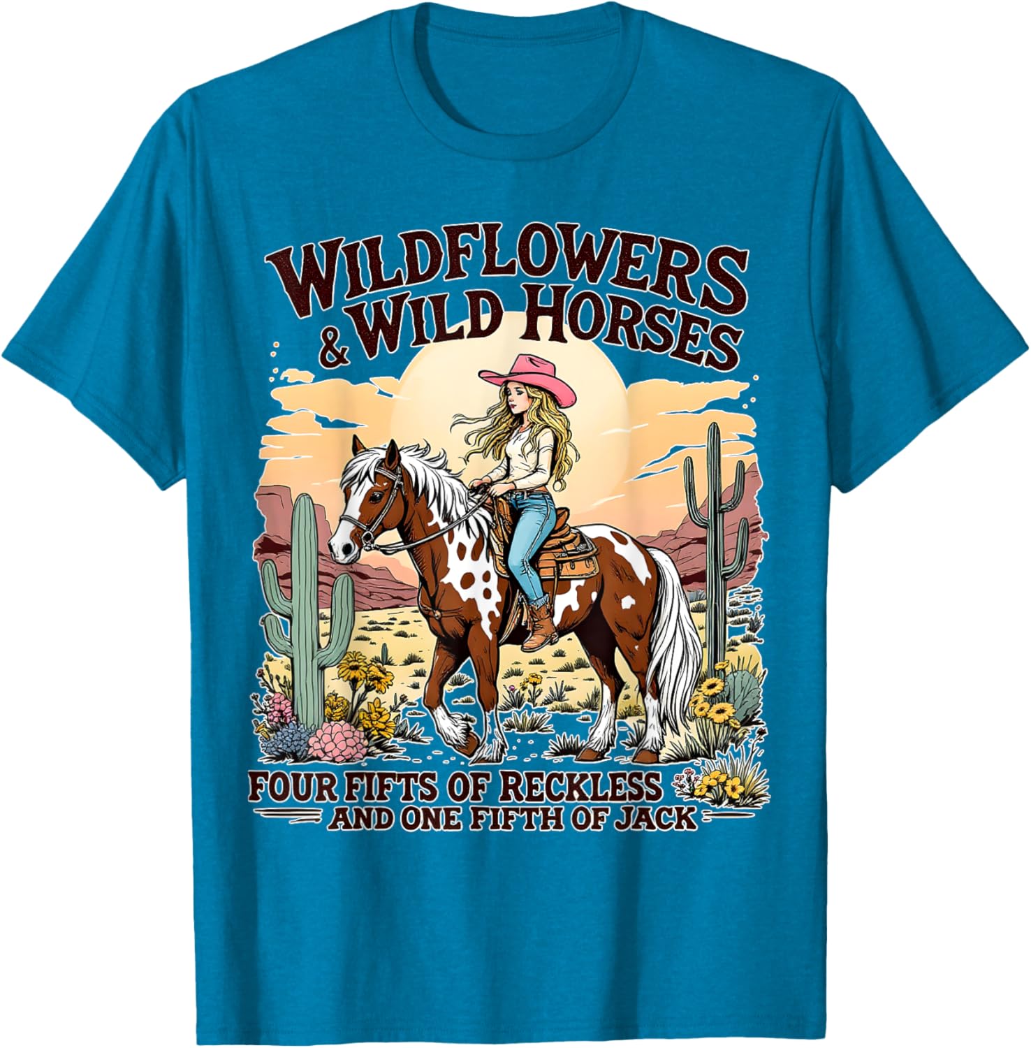 Wild Flowers and Wild Horses Southern Sunset Cowgirls T-Shirt for Women - 6