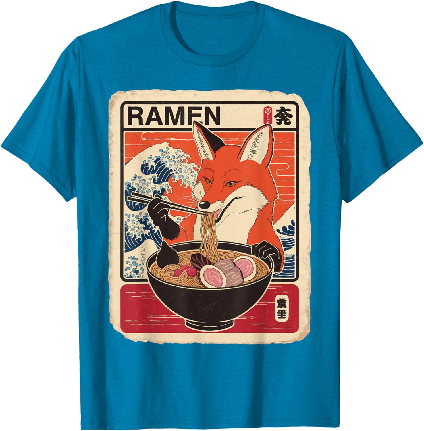Kawaii Fox Ramen Graphic T-Shirt Cute Ezo Orange Fox Apparel - 12