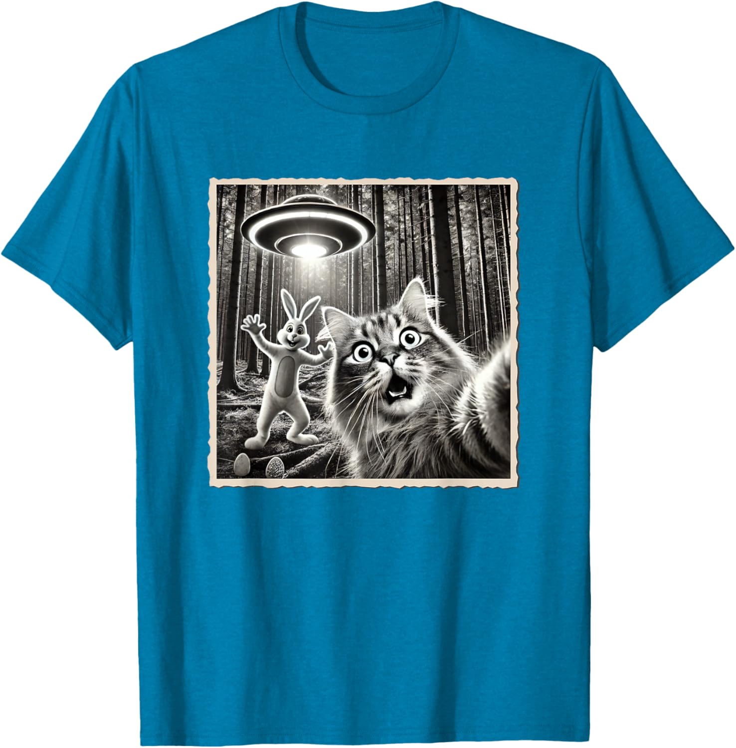 Funny Easter Bunny T-Shirt with Cat and UFO Selfie Design for Kids - 28