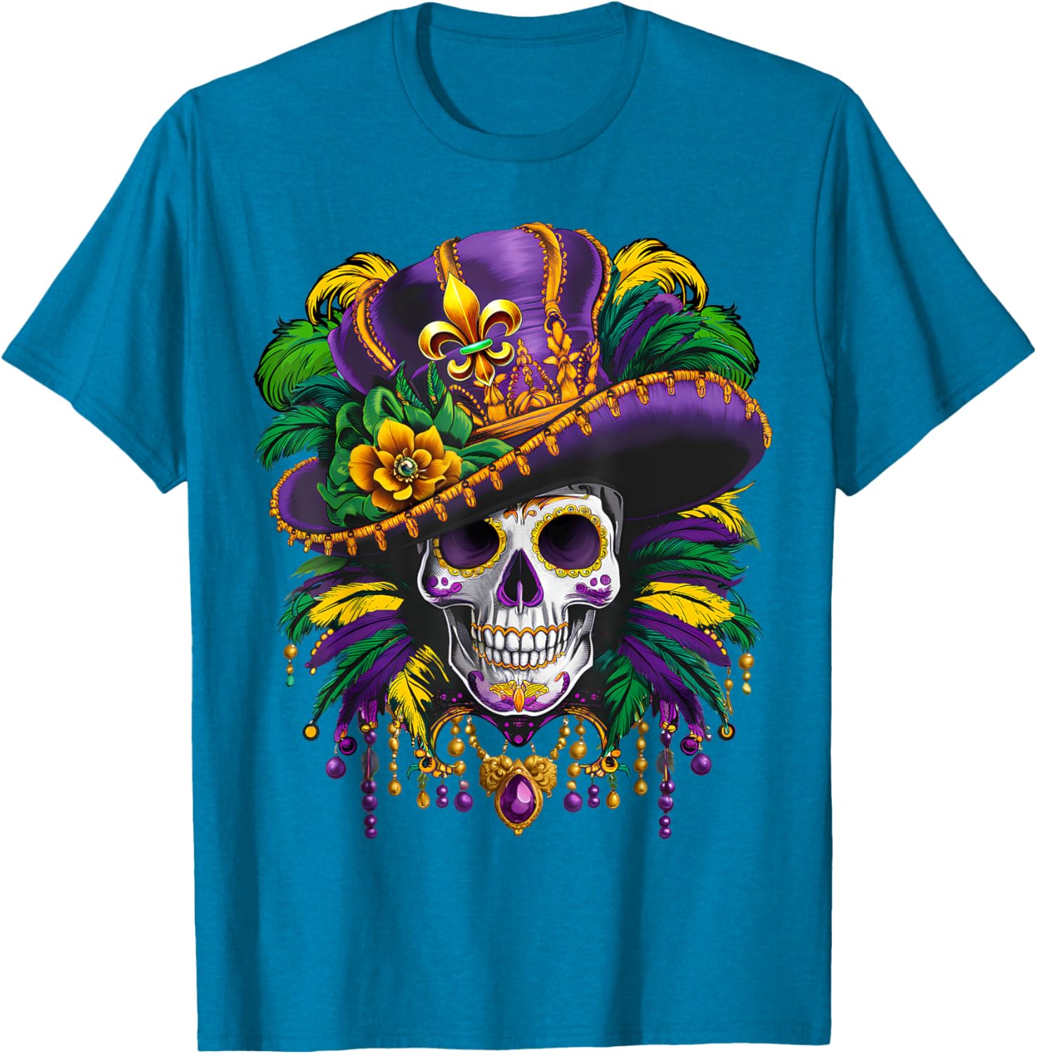 Mardi Gras Sugar Skull T-Shirt for New Orleans Carnival Fun - 27