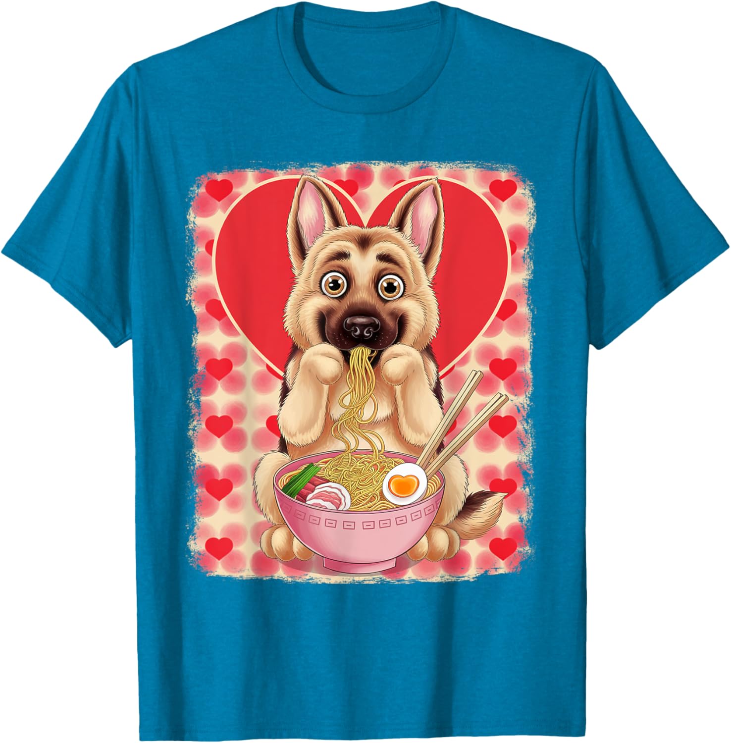 Adorable German Shepherd Eating Ramen Noodles Valentine's Day T-Shirt - 8