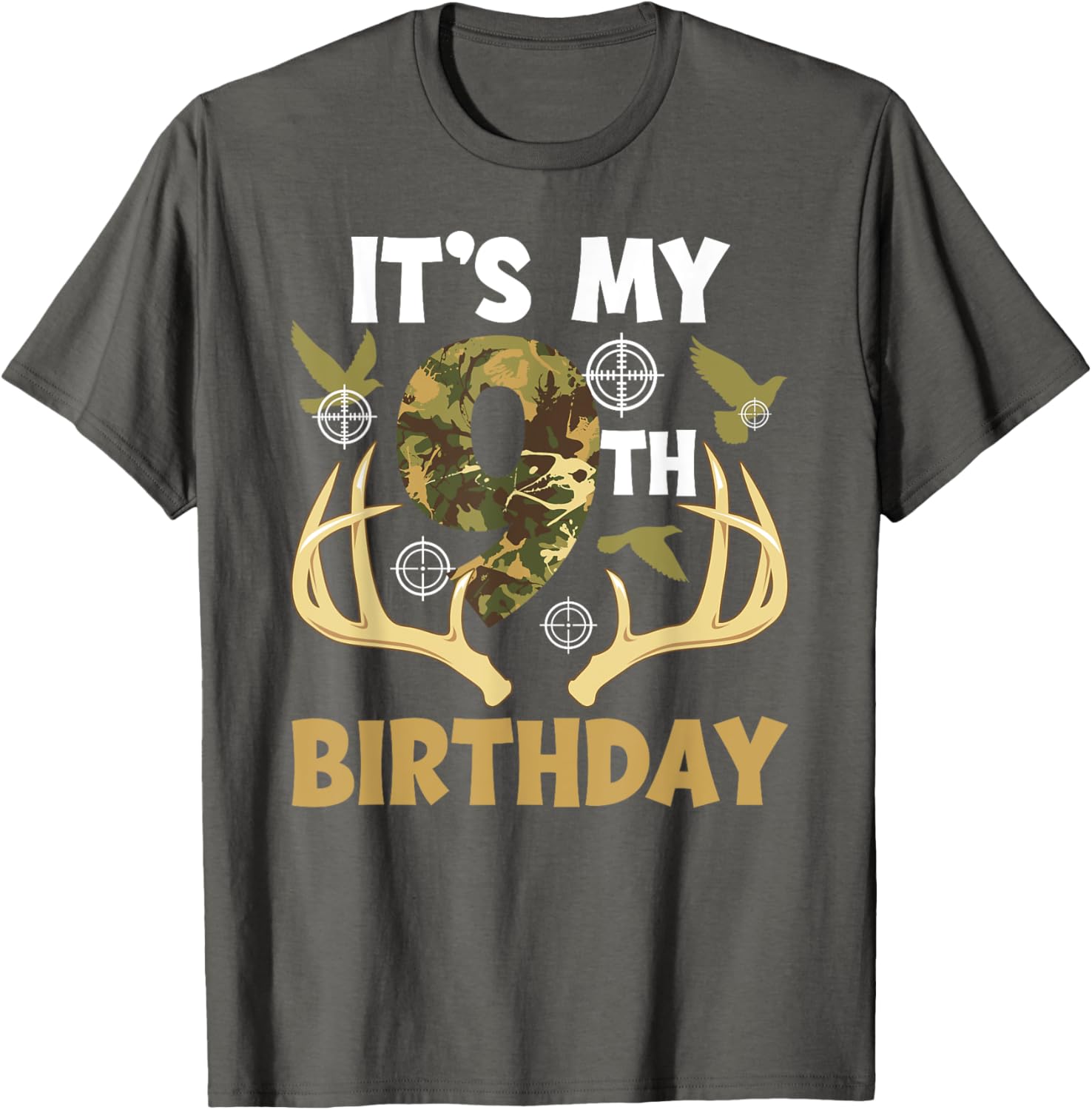 9th Birthday Hunting T-Shirt for Boys Fun Hunter Design Gift - 8