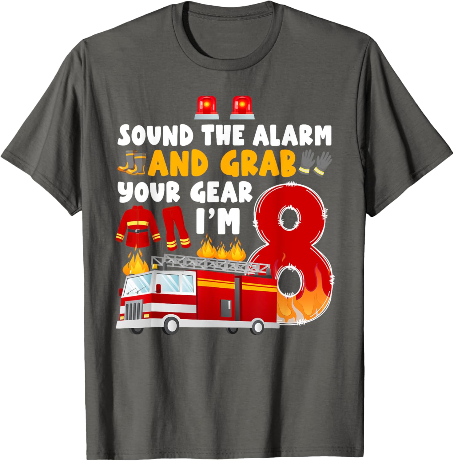 8th Birthday Firefighter T-Shirt for Boys Cute Fireman Graphic Tee - 15