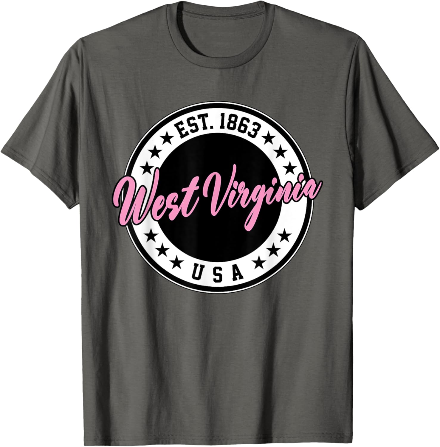 West Virginia Pink Text Script Circle T-Shirt for Women and Men - 22