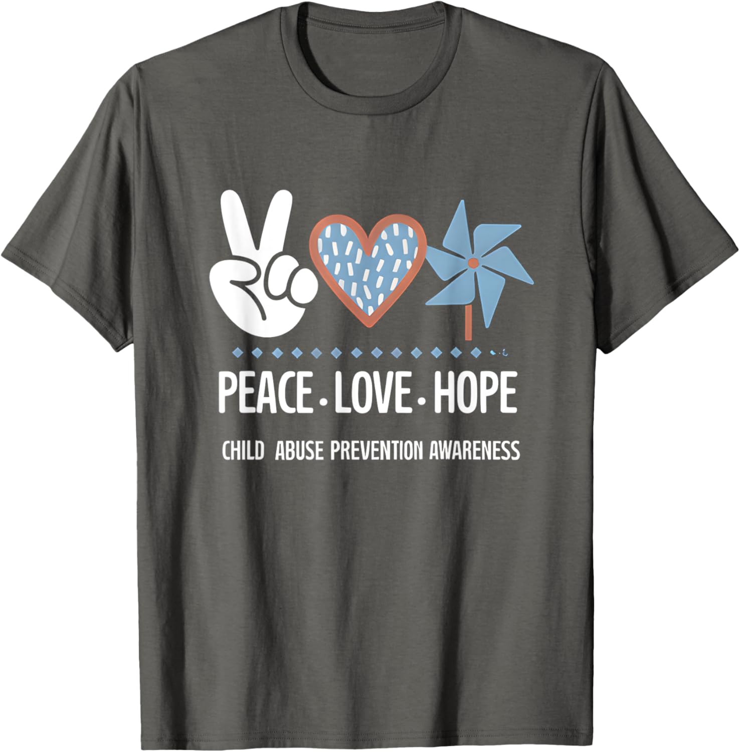 Peace Love Hope Pinwheel T-Shirt for Child Abuse Prevention Awareness - 5