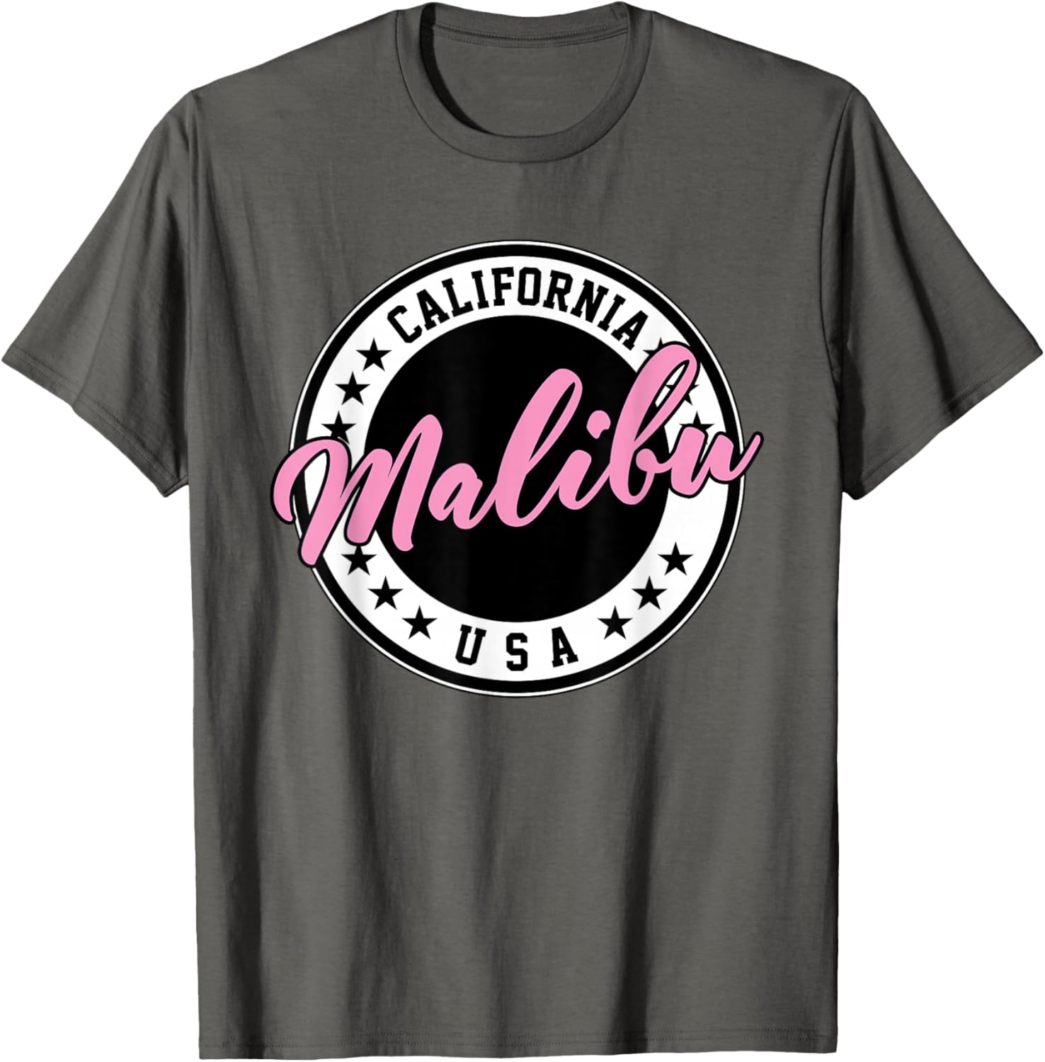 Malibu California Pink Script Circle T-Shirt for Trendy Summer Style - 16