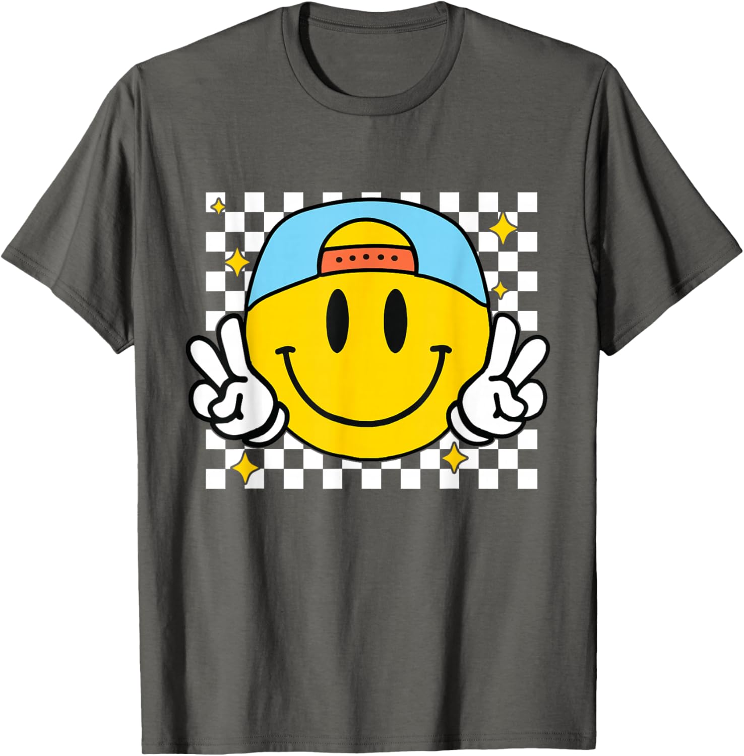 Happy Yellow Smile Face Checkered T-Shirt for Fun and Joyful Style - 12