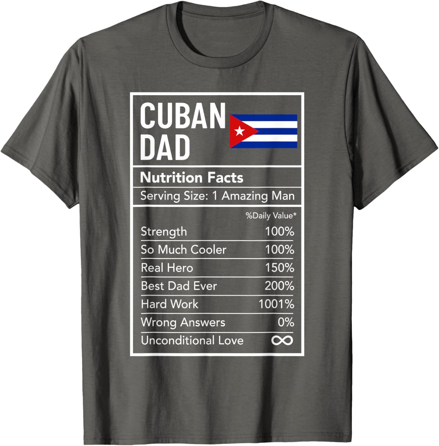Cuban Dad Nutrition Facts Funny Pride T-Shirt for Father's Day Gift - 5