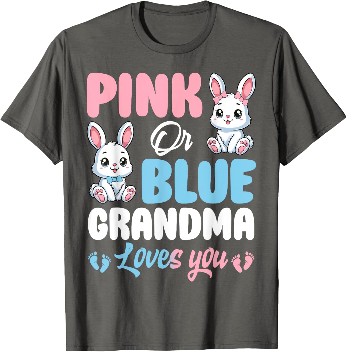 Pink or Blue Grandma Loves You Bunny Gender Reveal T-Shirt for Kids - 2