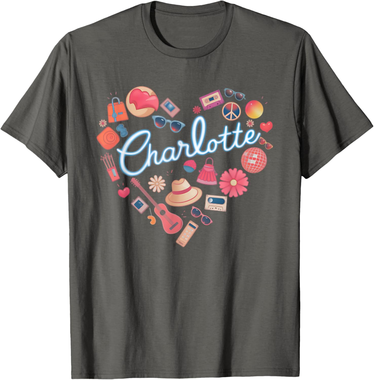 Personalized Retro Charlotte Heart T-Shirt for Girls - Cute Casual Wear - 11