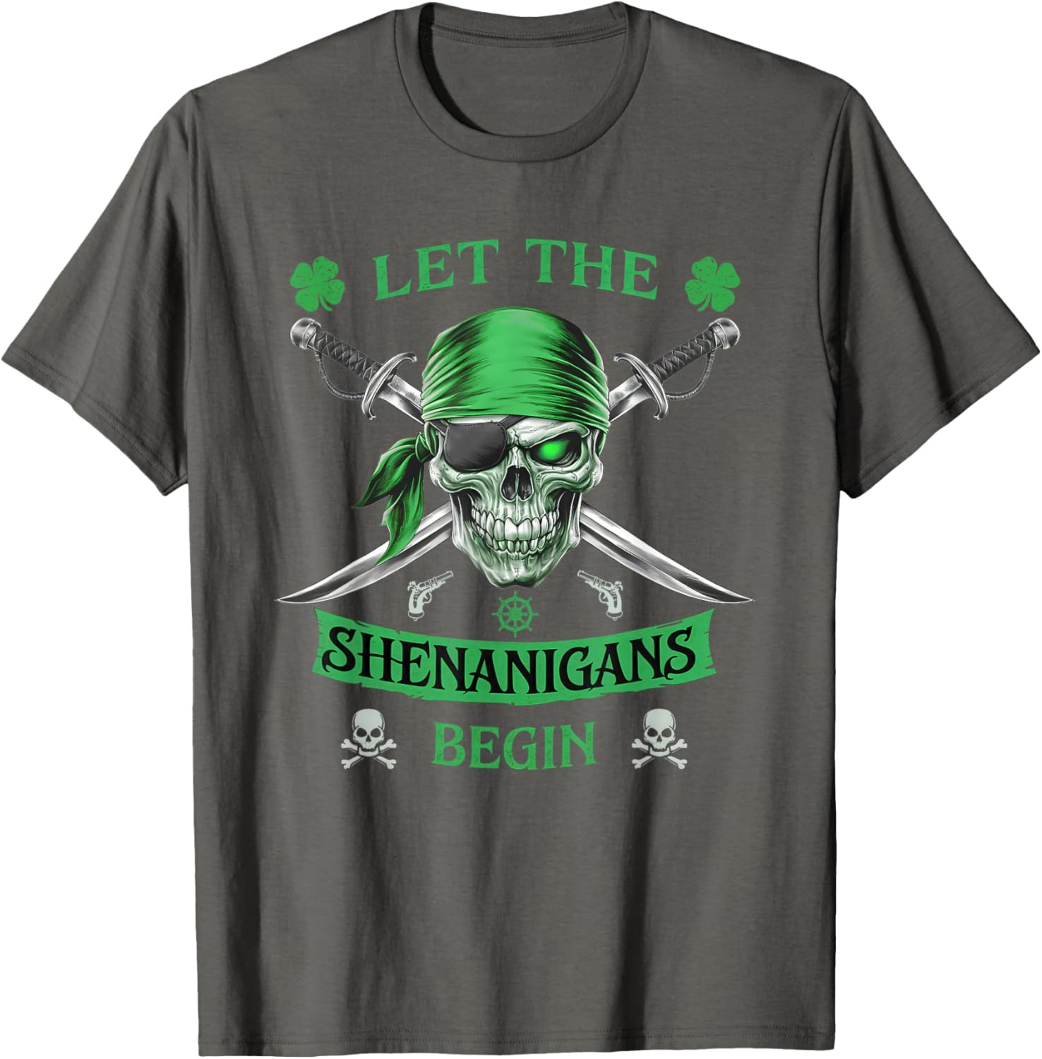 Pirate St Patricks Day Skull T-Shirt for Men Let the Shenanigans Begin - 2