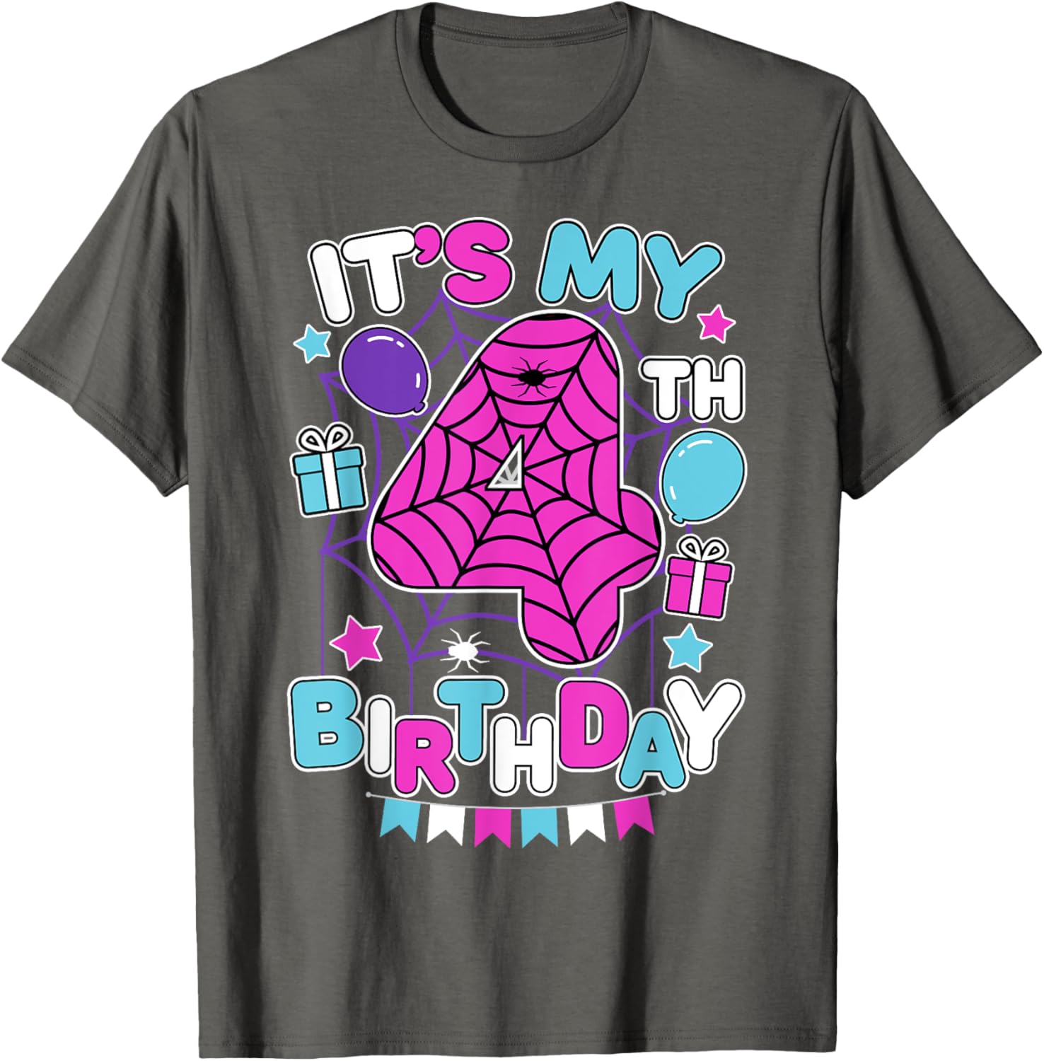 Cute 4th Birthday Spider Web T-Shirt for Girls Halloween Party - 14