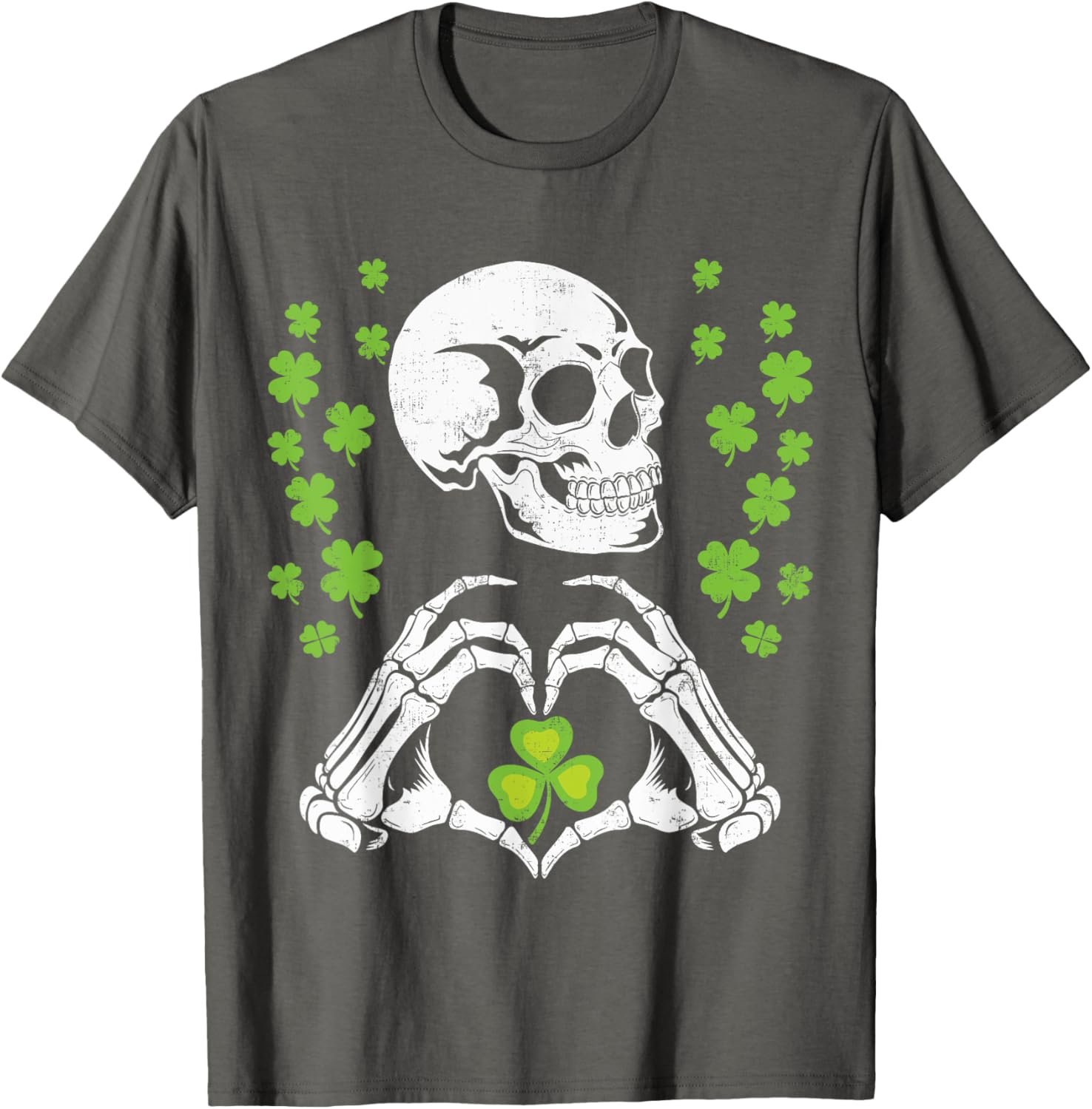 St Patrick's Day Skeleton Skull Heart Shamrock T-Shirt for Festive Fun - 7