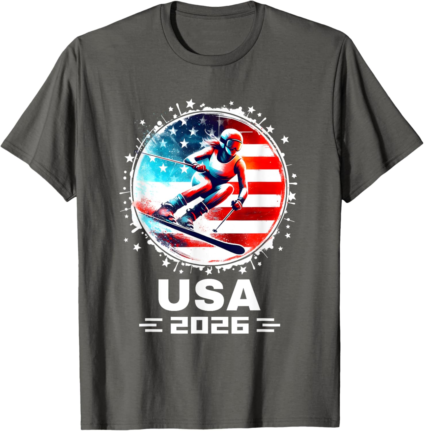Skier USA Team 2026 American Flag Women's Skiing T-Shirt - 14