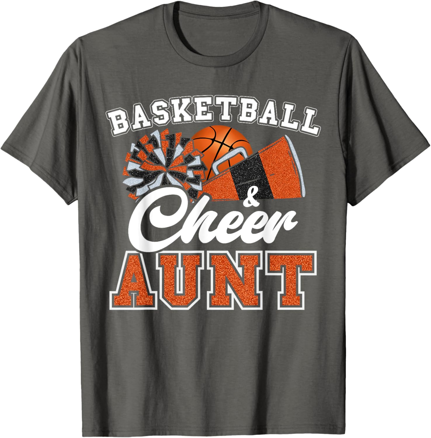 Proud Basketball Cheer Aunt T-Shirt for Cheerleader Niece in Orange - 1