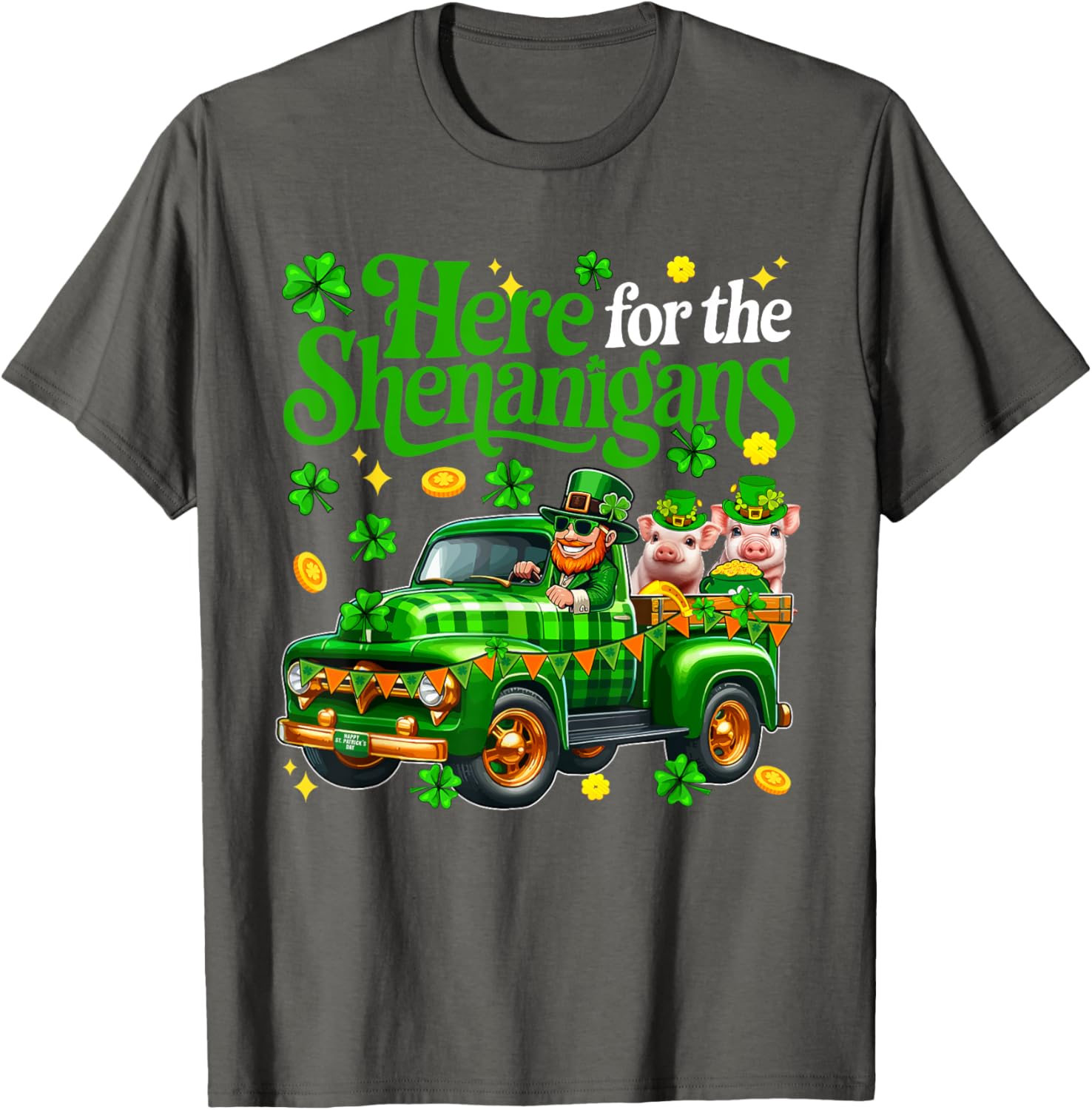 Here For The Shenanigans St Patrick's Day Pig Truck T-Shirt for Fun Lovers - 5