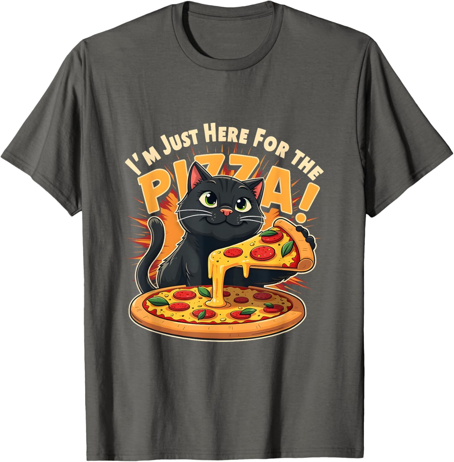 Funny I'm Just Here for the Pizza Cat T-Shirt for Foodie Lovers - 20