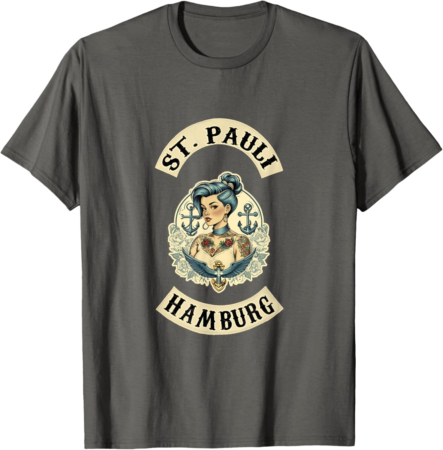 Hamburg St. Pauli Reeperbahn Sailor Tattoo Girl T-Shirt for Fans - 3