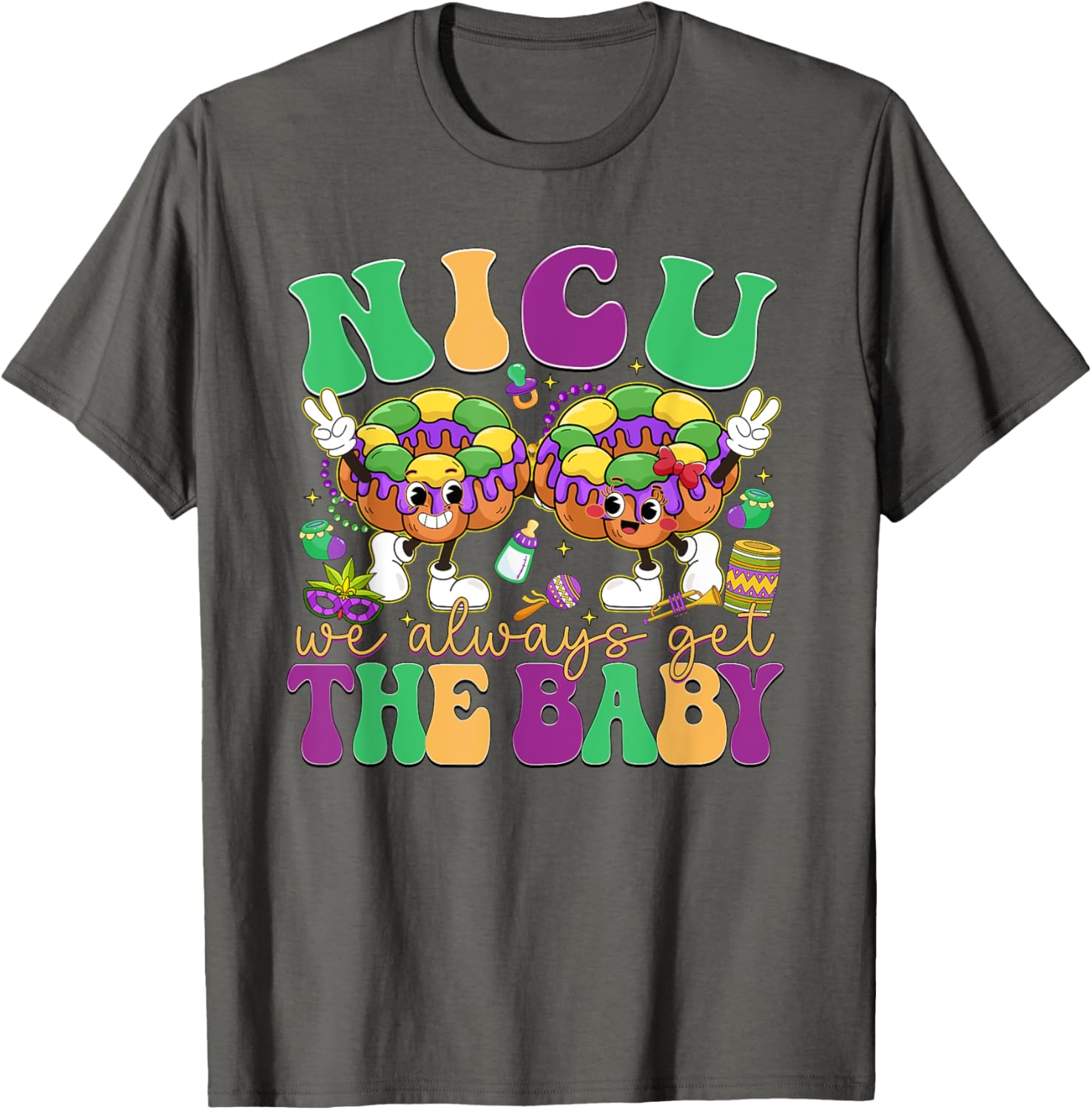 Retro NICU Nurse Mardi Gras T-Shirt for Baby Lovers and Caregivers - 3