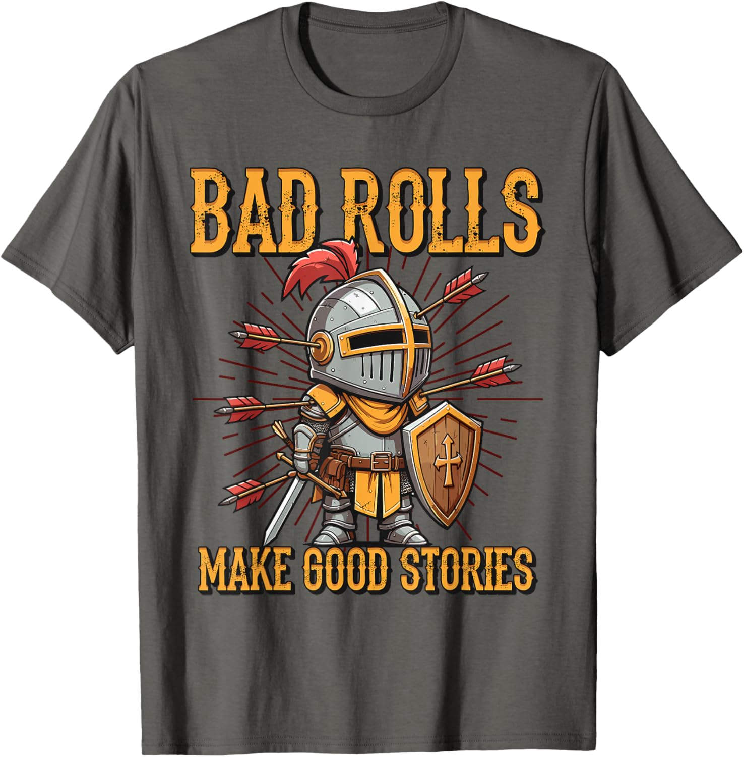 Bad Rolls Makes Good Stories Funny Knight Humor T-Shirt for Gamers - 18