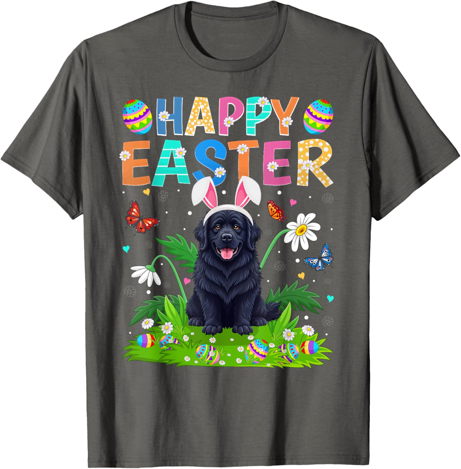 Newfoundland Dog Easter Egg Hunt T-Shirt with Bunny Ears Design - 8