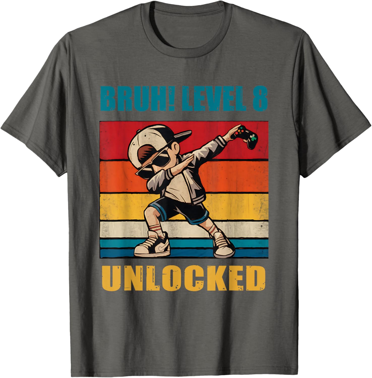 8 Year Old Birthday Gamer T-Shirt Level 8 Unlocked Dabbing Fun - 12