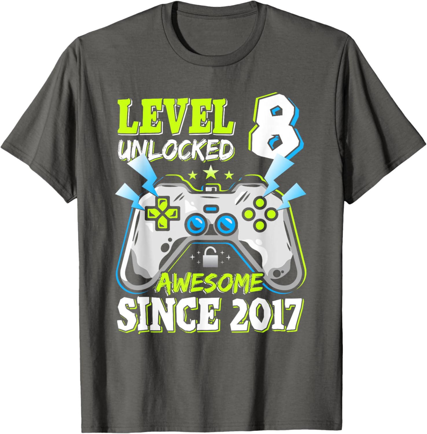 Level 8 Unlocked 2017 Video Game Birthday T-Shirt for Boys - 15