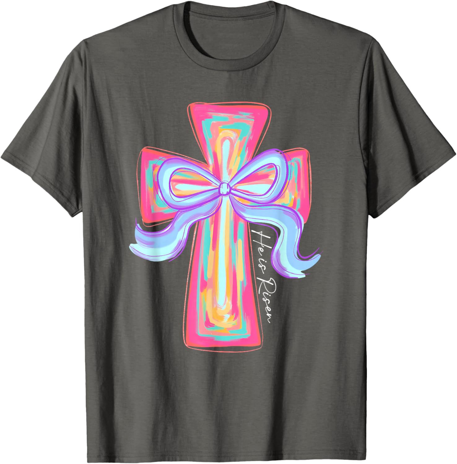 He is Risen Jesus Easter T-Shirt with Coquette Bow for Celebration - 3