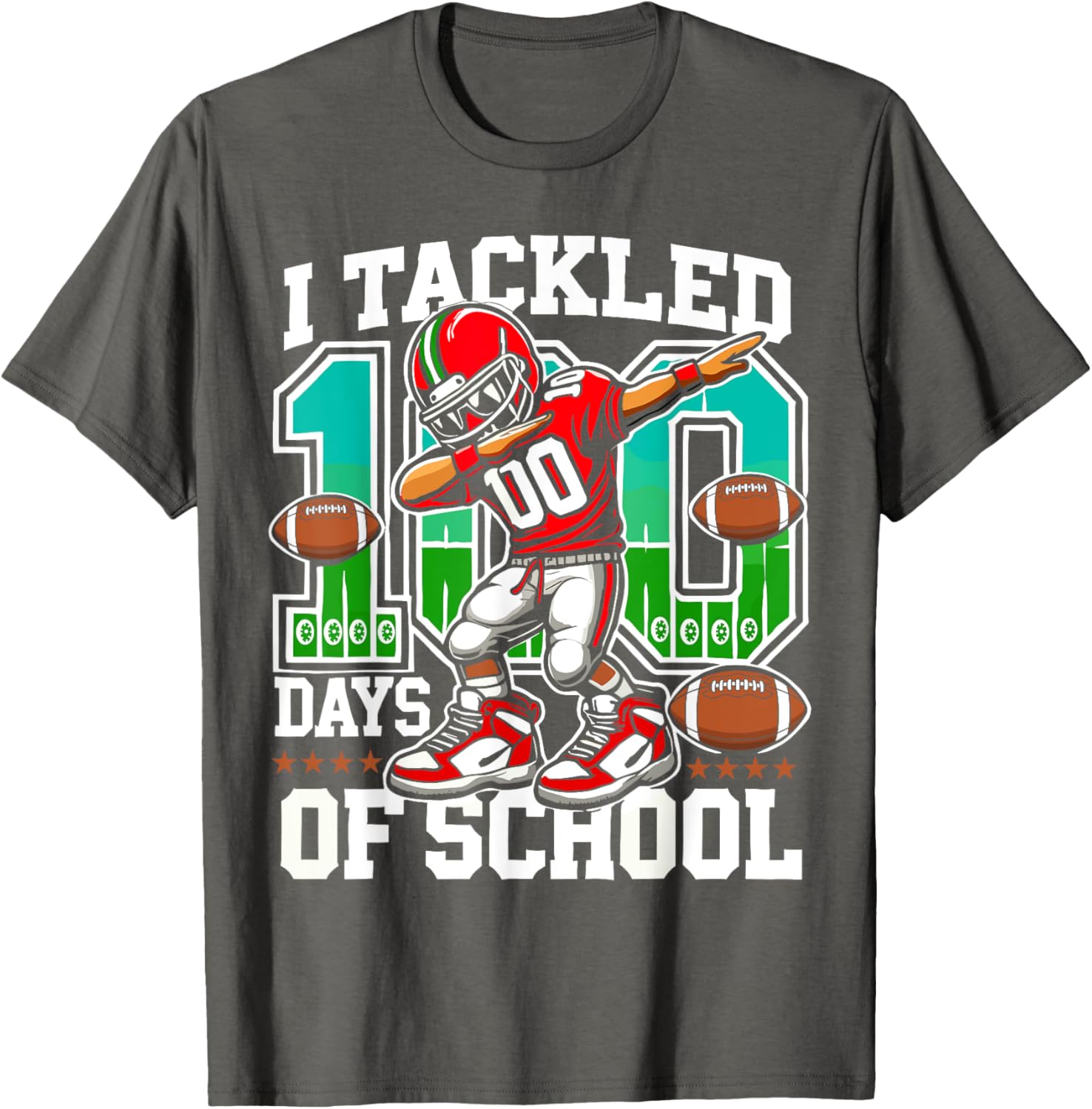 100 Days of School Football Teacher Student T-Shirt for Celebrating Fun - 14