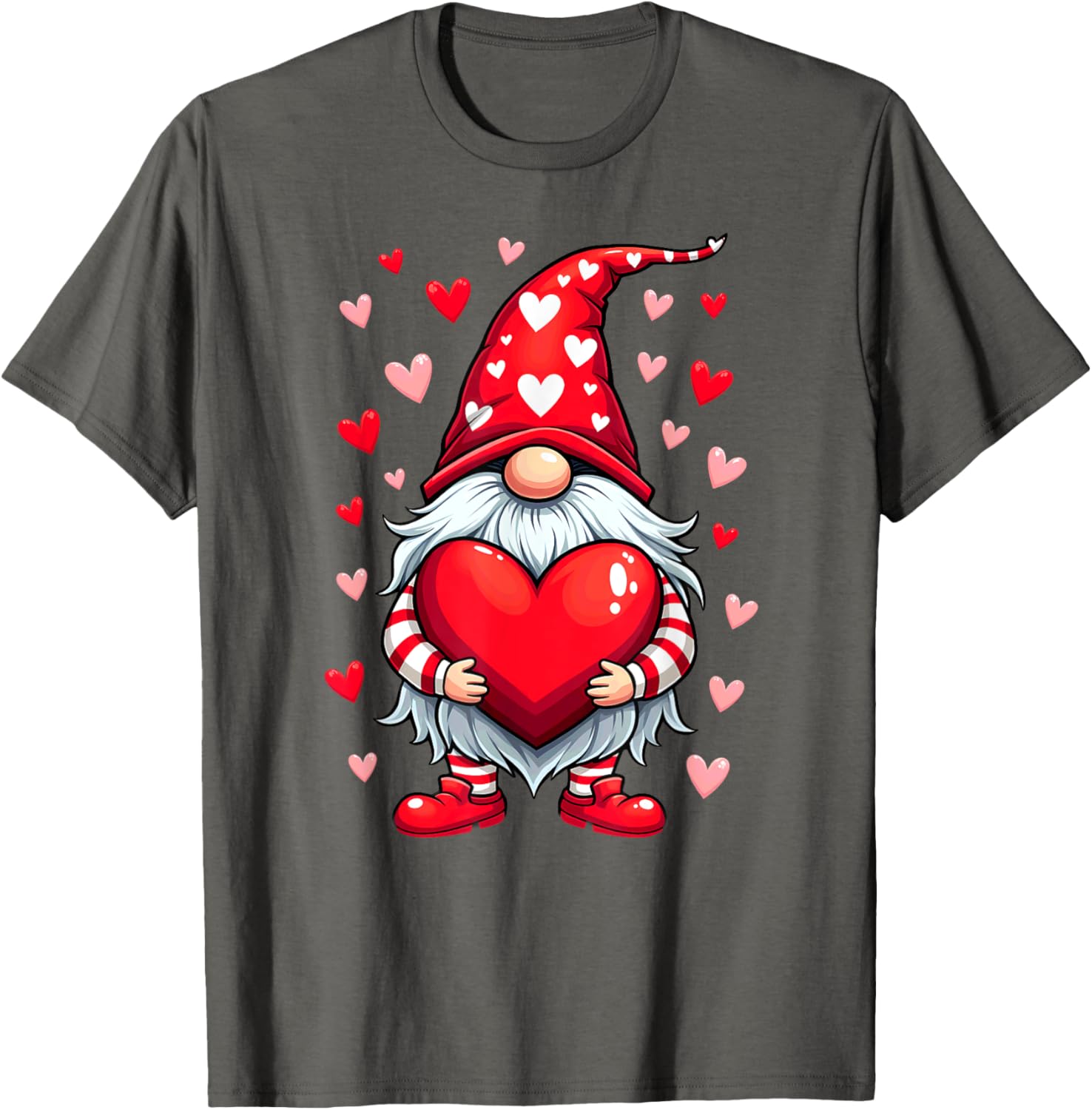 Adorable Valentine's Day Gnome T-Shirt with Red Heart Design - 4