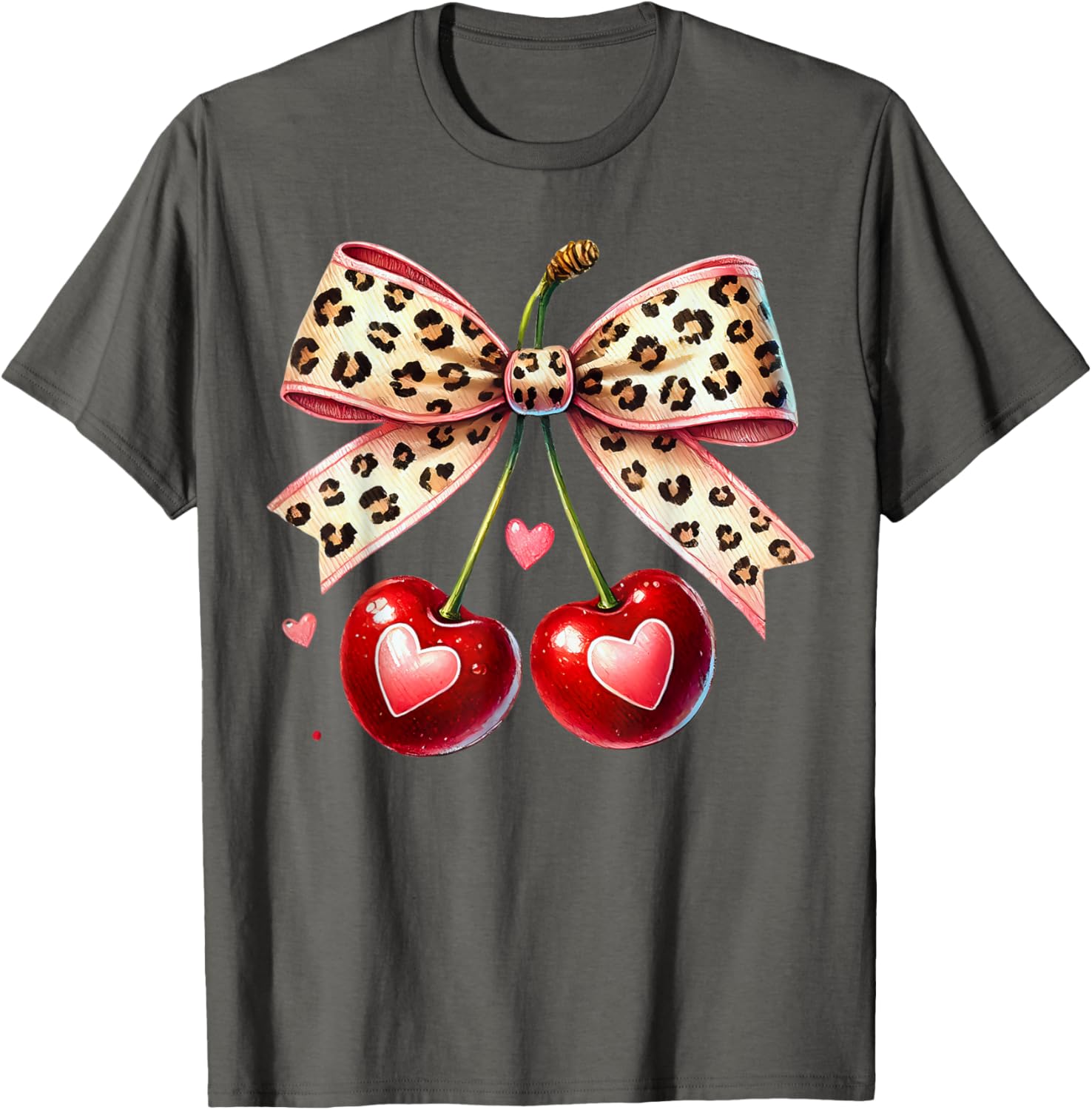 Coquette Cherry Heart Leopard Ribbon Bow T-Shirt for Valentine's Day - 12