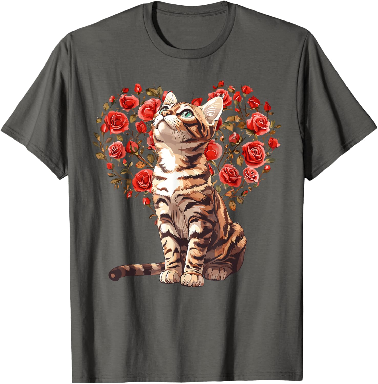 Bengal Cat Valentine's Day Heart Floral Design T-Shirt for Cat Lovers - 24