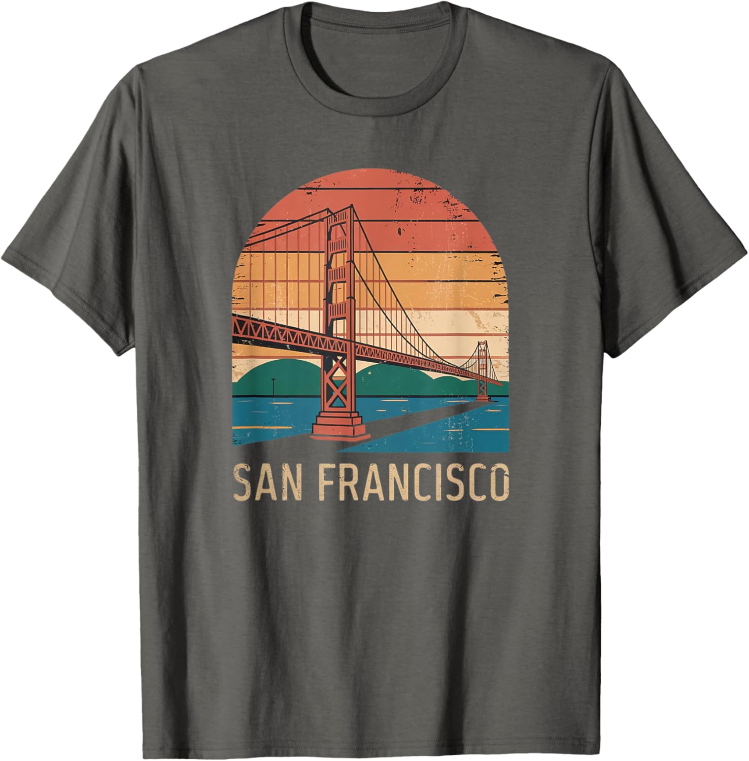 Retro San Francisco Bridge Sunset T-Shirt for Vintage Style Lovers - 16