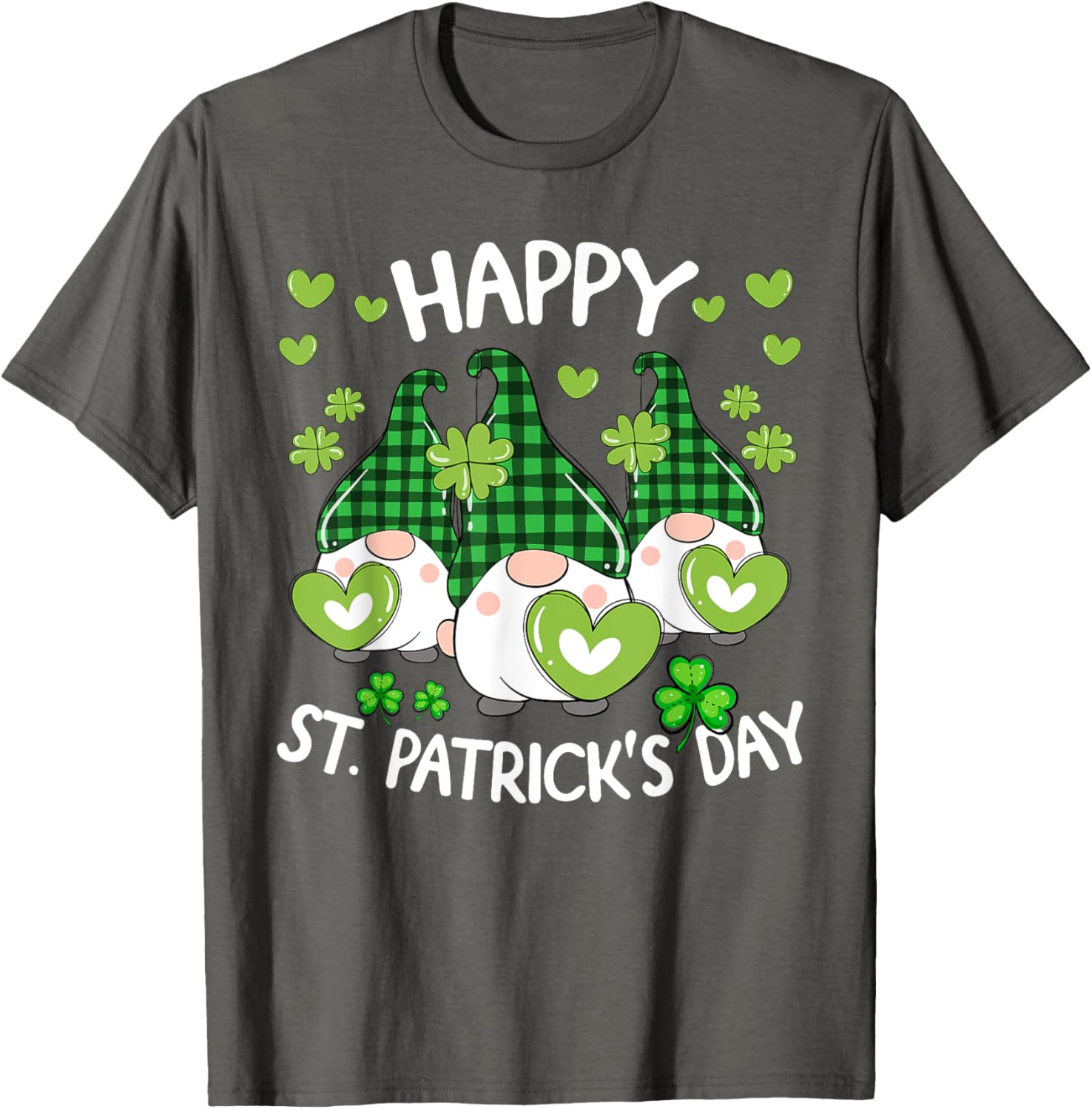 Happy St Patricks Day Gnome Shamrock T-Shirt for Women and Kids - 1