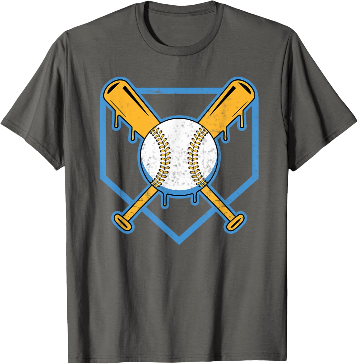 Yellow Baseball Home Plate Drip T-Shirt for Boys Sports Style - 22