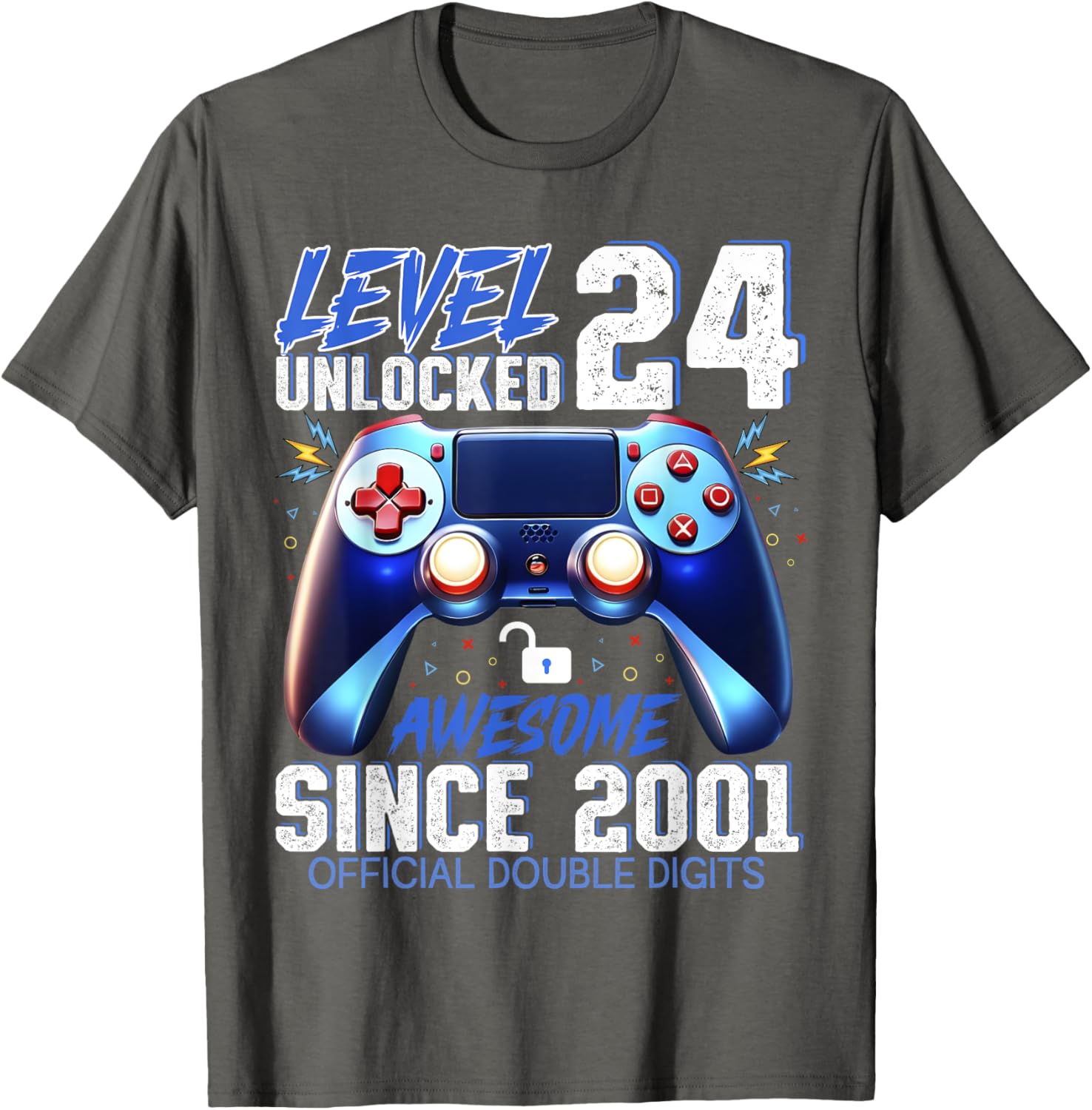 Level 24 Unlocked Gaming T-Shirt for 24th Birthday Fun Since 2001 - 7