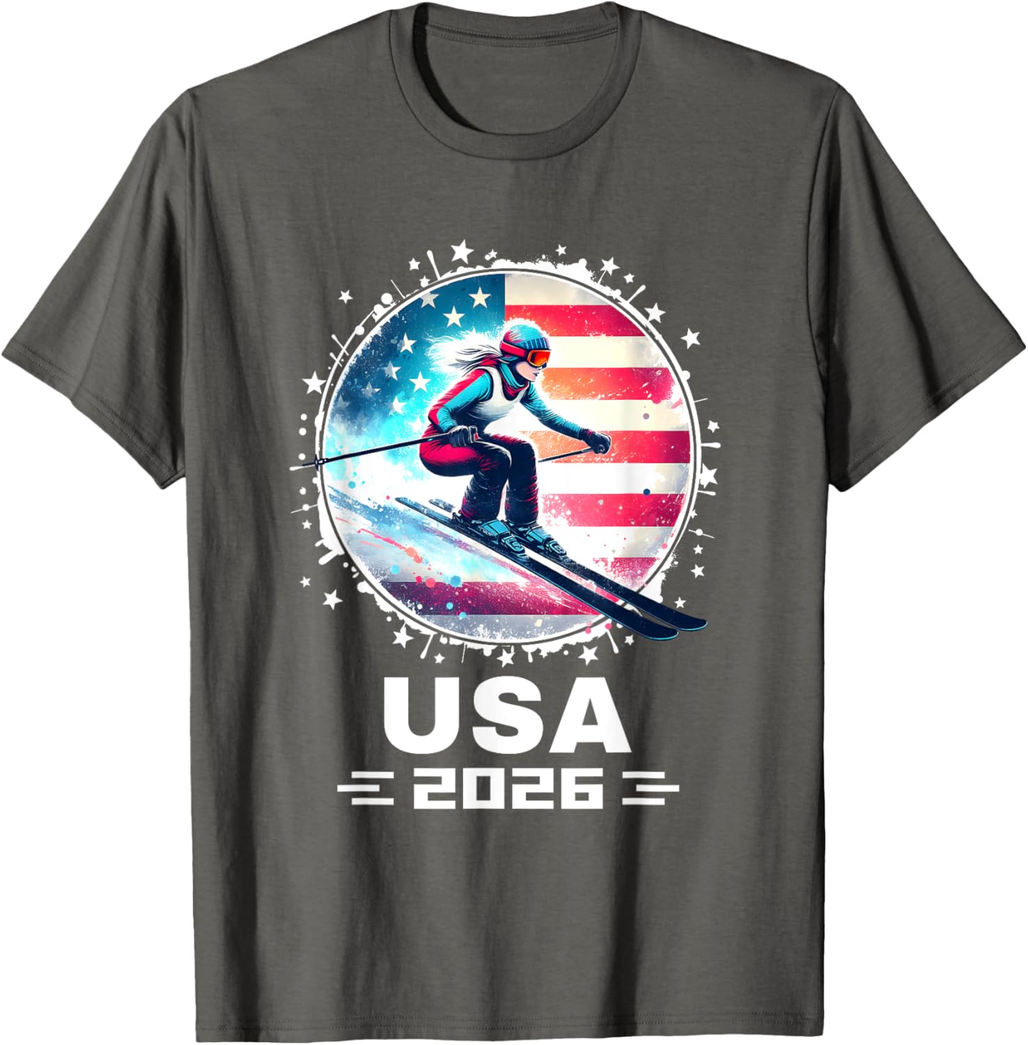 Skier USA Team 2026 Women's American Flag Skiing T-Shirt - 6