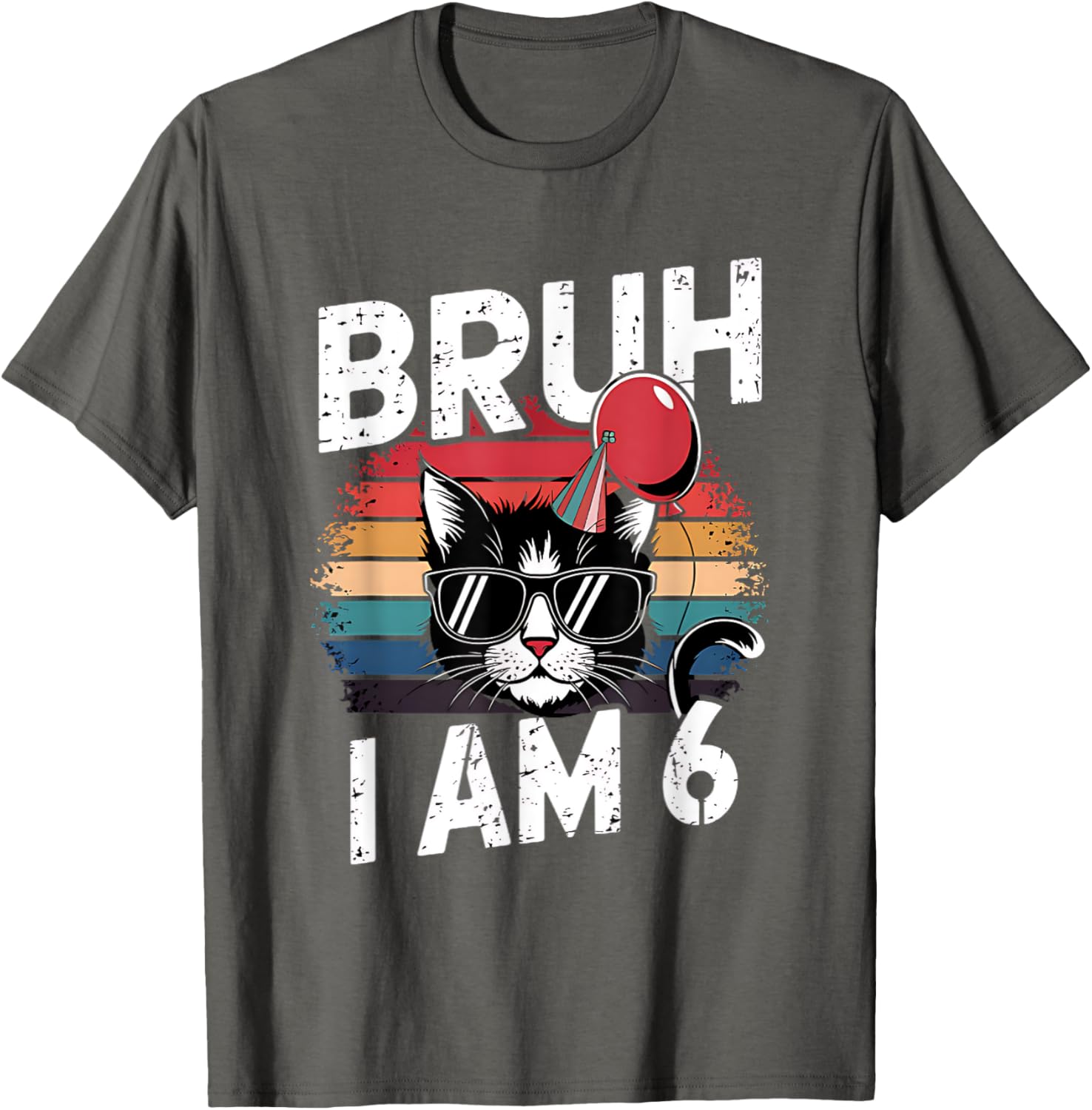 Retro Sunset Cat T-Shirt for Kids 6th Birthday Party Celebration - 11