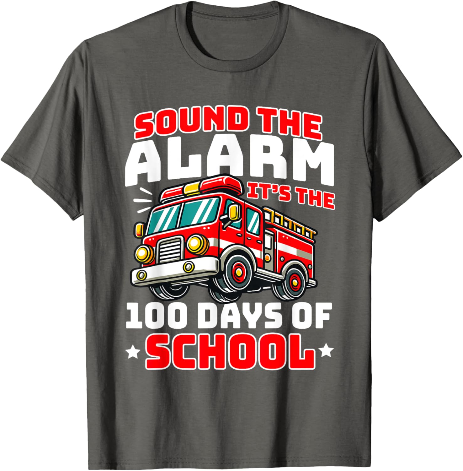 Funny 100th Day of School Fire Truck T-Shirt for Boys - 3