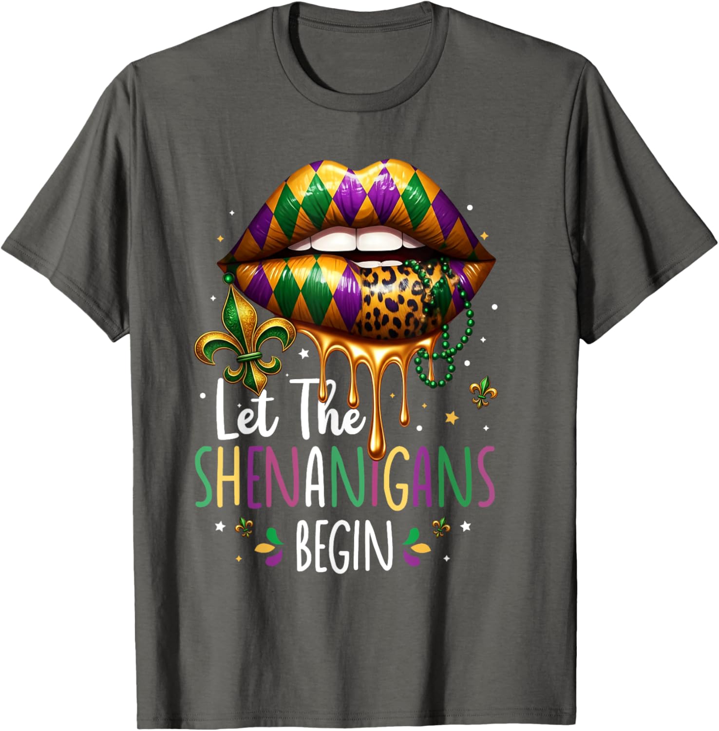 Mardi Gras Lips T-Shirt for Women Let the Shenanigans Begin New Orleans - 9