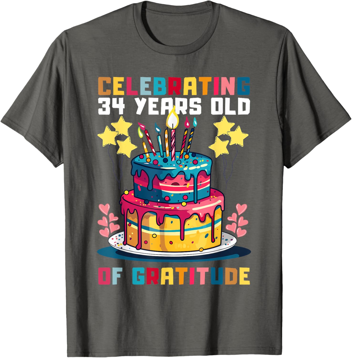 Celebrating 34 Years of Gratitude Fun Birthday T-Shirt for All Ages - 12