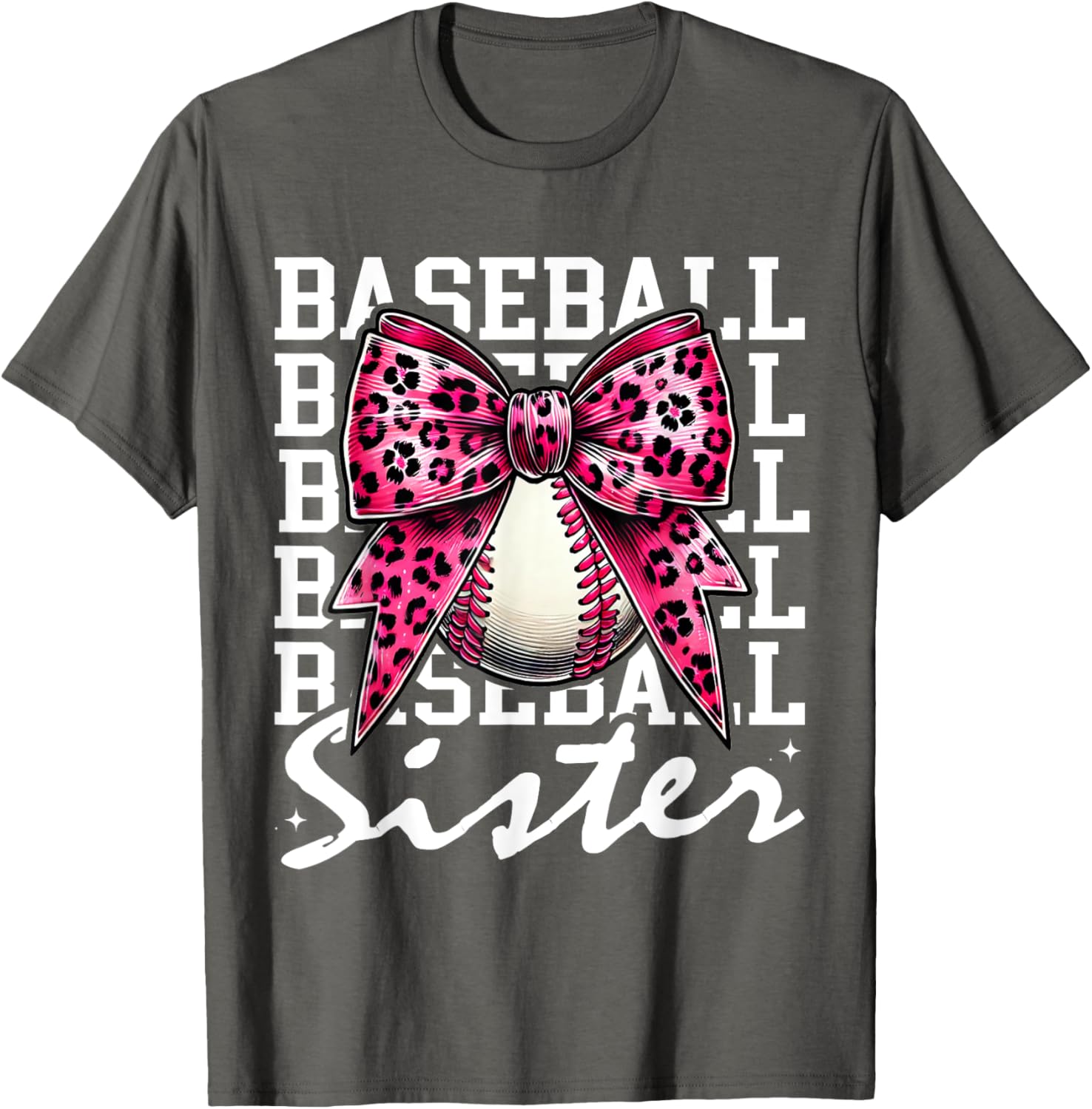 Pink Leopard Print Coquette Bow Baseball Sister T-Shirt for Trendy Style - 7
