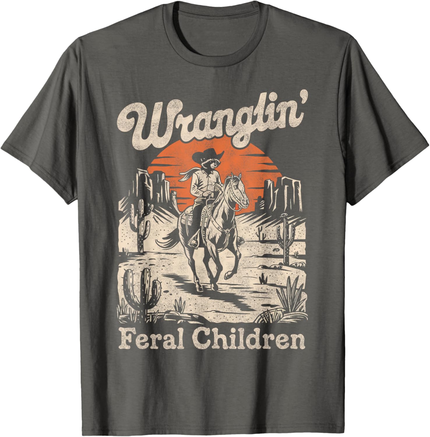 Wranglin Feral Children Raccoon T-Shirt Retro 90s Cowboy Style - 4