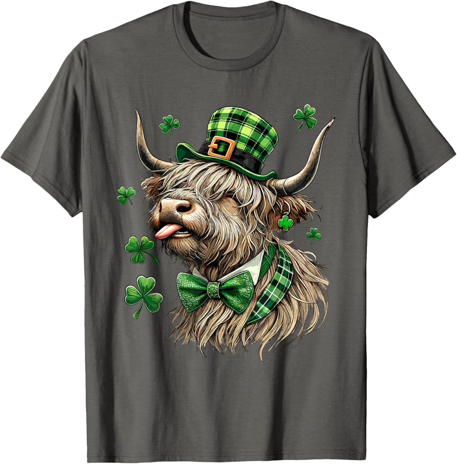 St. Patrick's Day Highland Cow T-Shirt with Lucky Shamrock Design - 9