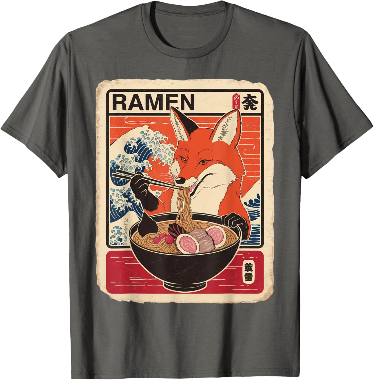 Kawaii Fox Ramen Graphic T-Shirt Cute Ezo Orange Fox Apparel - 23