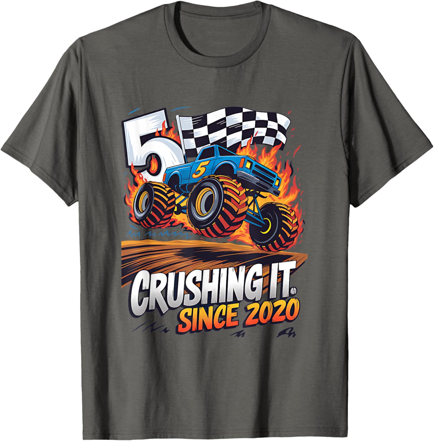 5th Birthday Kids Monster Truck T-Shirt Crushing It Since 2020 - 7