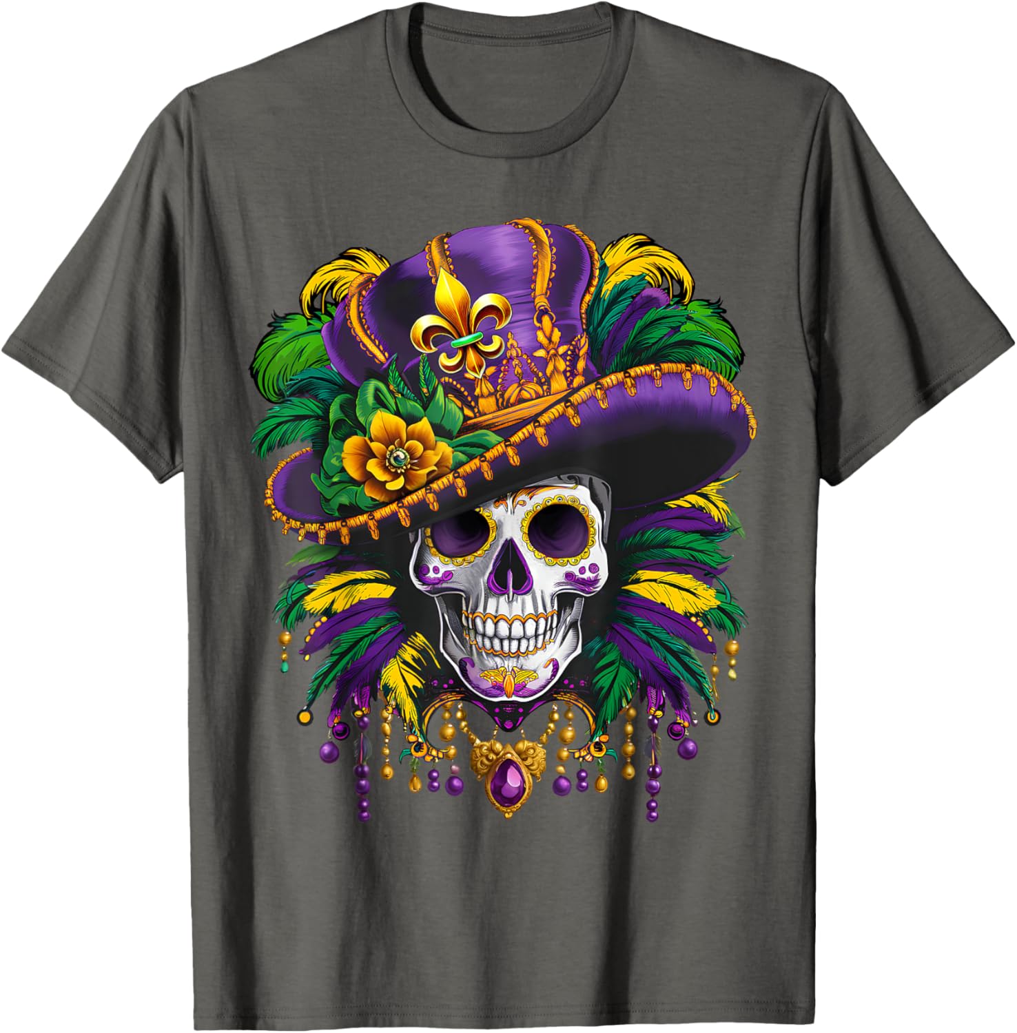 Mardi Gras Sugar Skull T-Shirt for New Orleans Carnival Fun - 21